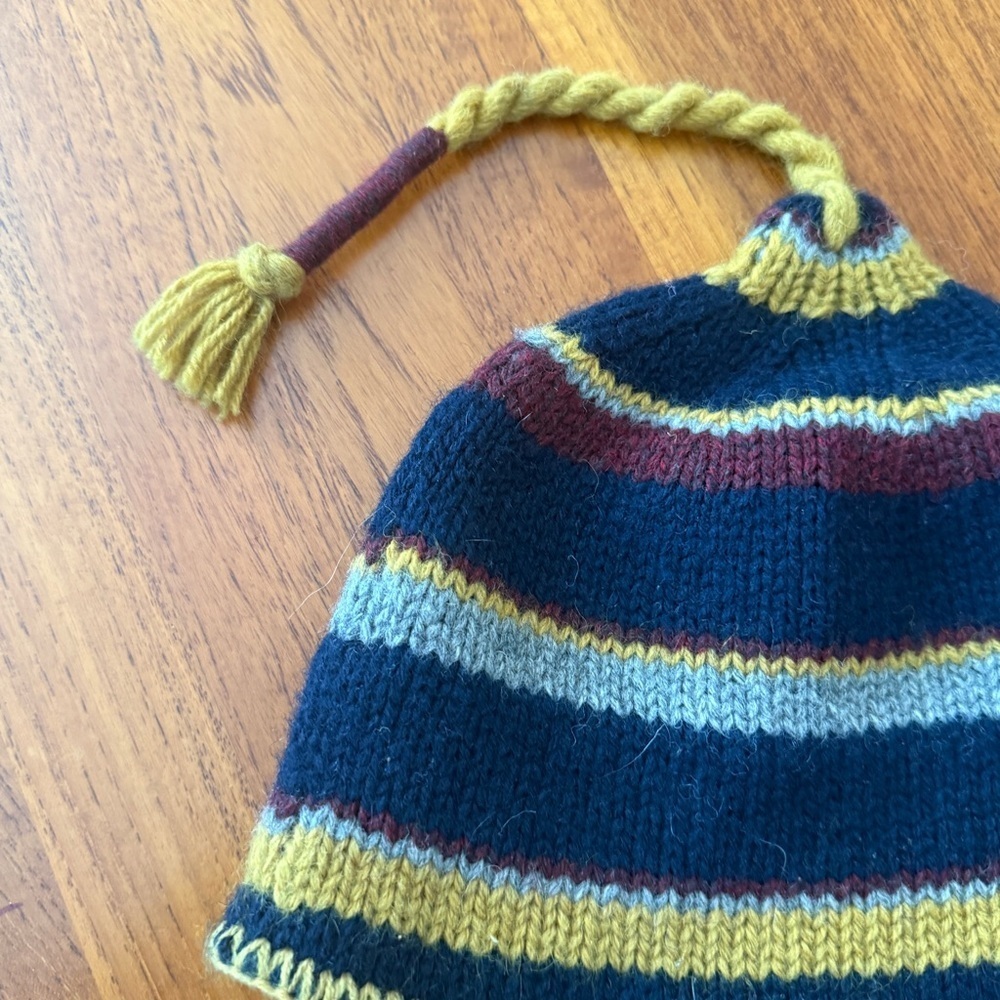 Striped Hat Beanie Earflap wool blue weatherproof brand - Picture 3 of 8